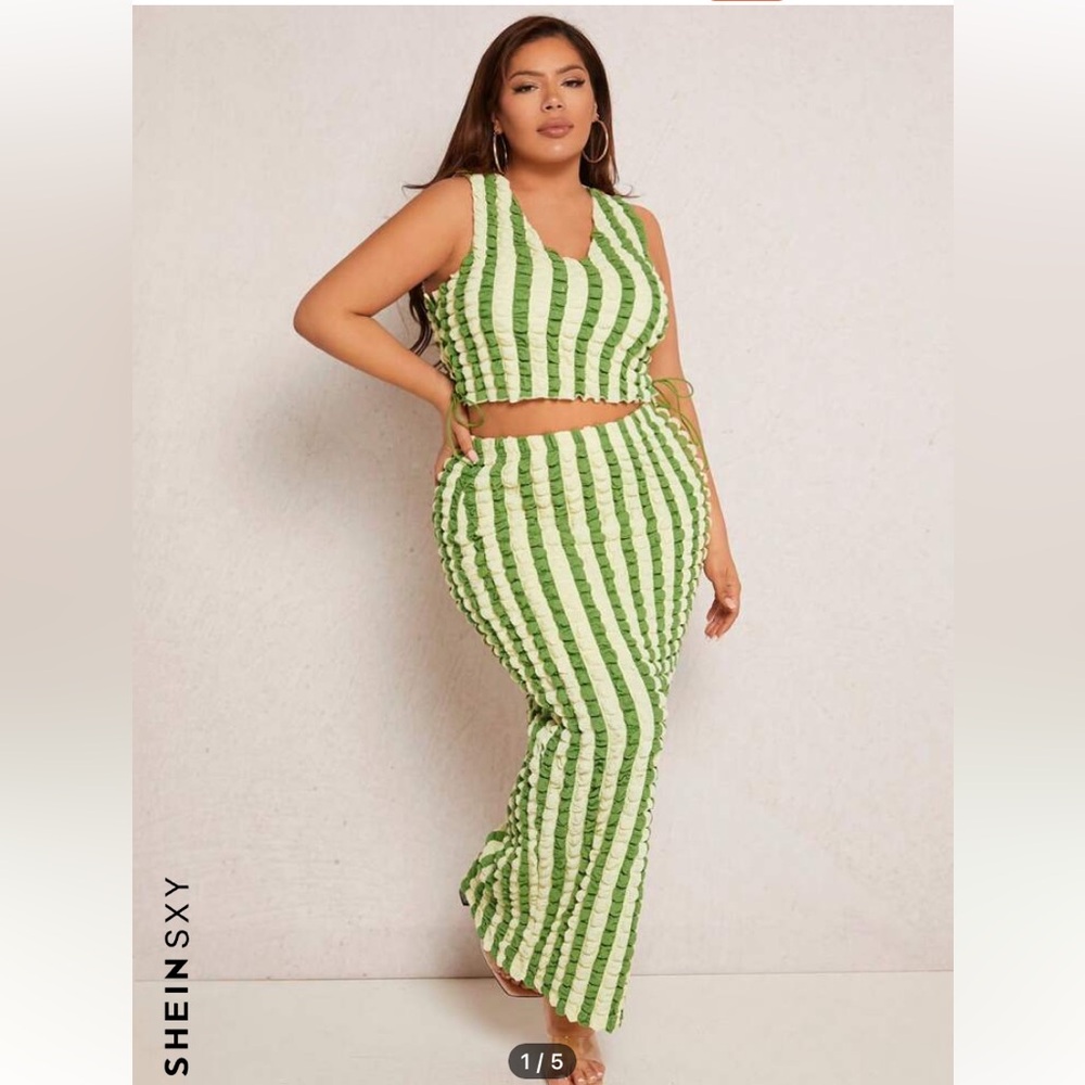 2 piece cropped top with a skirt set